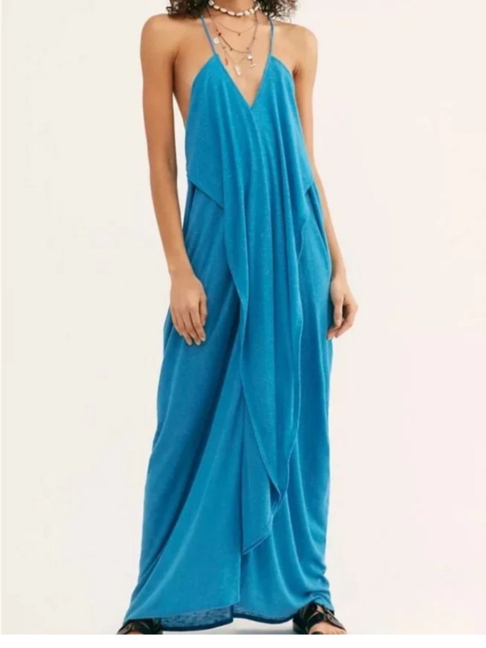 Free people beach Positano Beach Boho Knit Draped Open Back Whimsigoth maxi dres